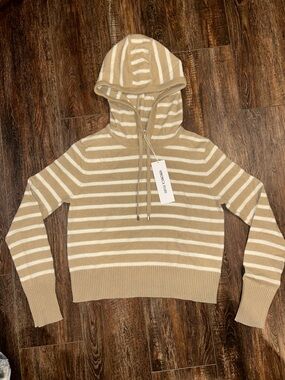 Veronica Beard Sand & Ivory Striped Cashmere Hoodie